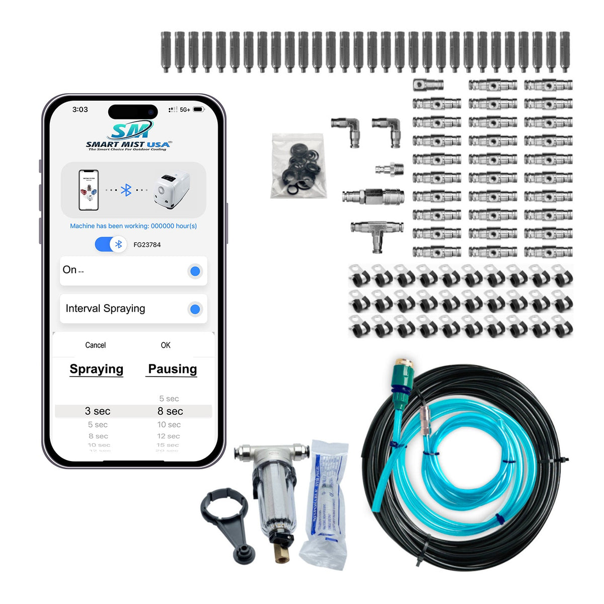 70 ft. - 35 nozzle high pressure misting system w/app control. DIY misting system  Kit with optional stainless steel tubing (Copy)